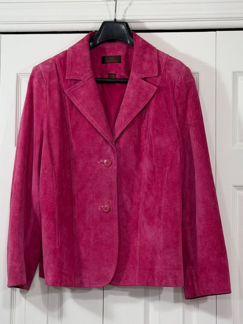 Danier Fuchsia Magenta Pink Suede Leather Blazer